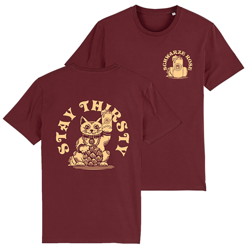 Stay Thirsty Lucky Cat T-Shirt Burgundy