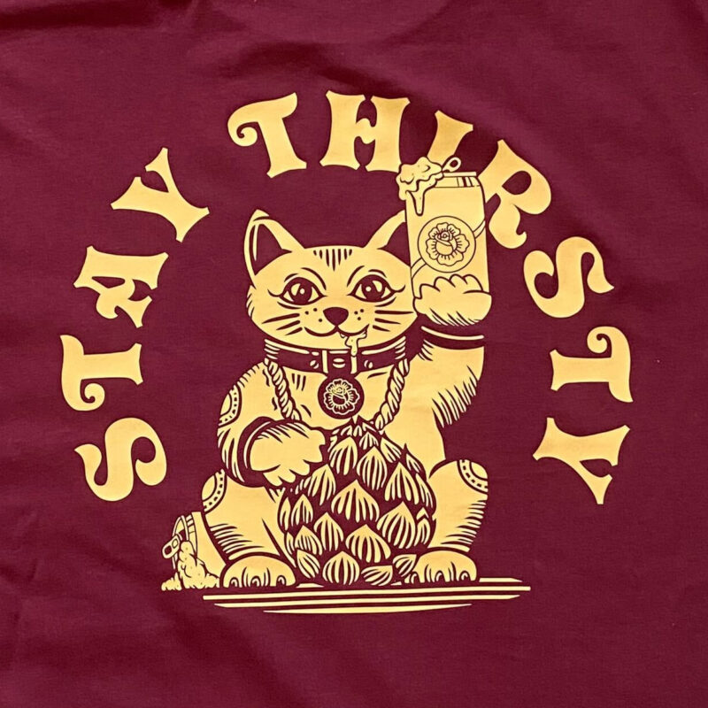 Stay Thirsty Lucky Cat T-Shirt Burgundy - Image 3