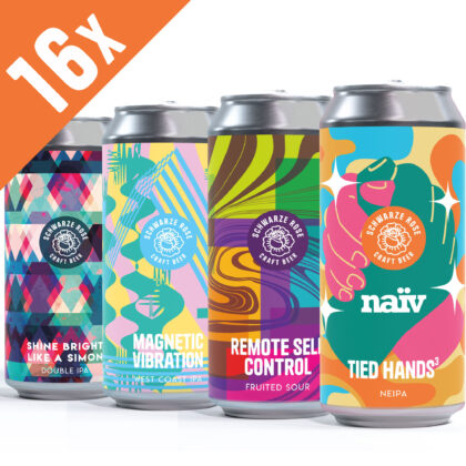 Bundle aus 16 Dosen inklusive Tied Hands NEIPA, Magnetic Vibrations West Coast IPA, Remote Self Control Fruited Sour & Shine Bright Like A Simon Double IPA
